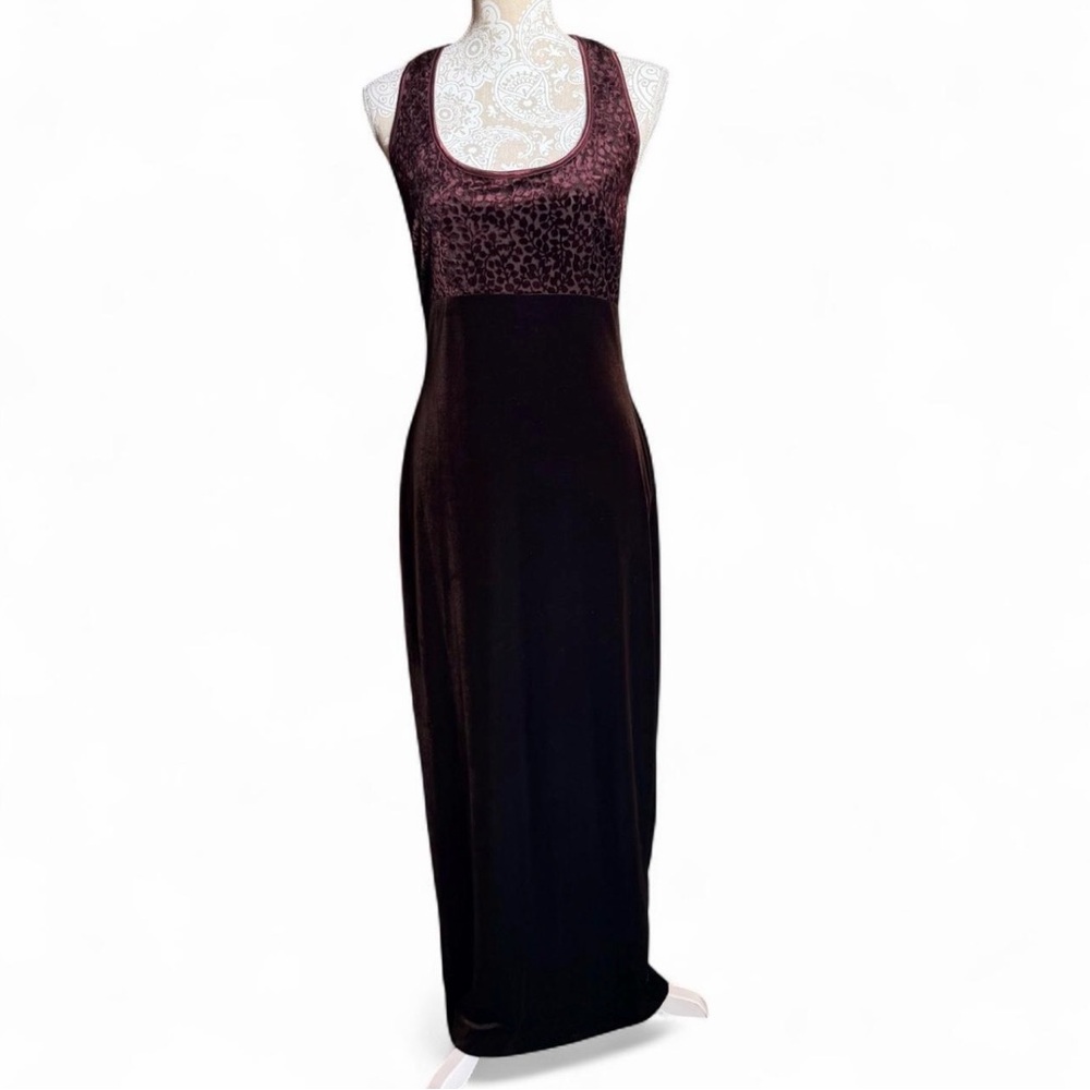 Vintage 90s Brown Velvet Maxi Dress With Sheer Detail